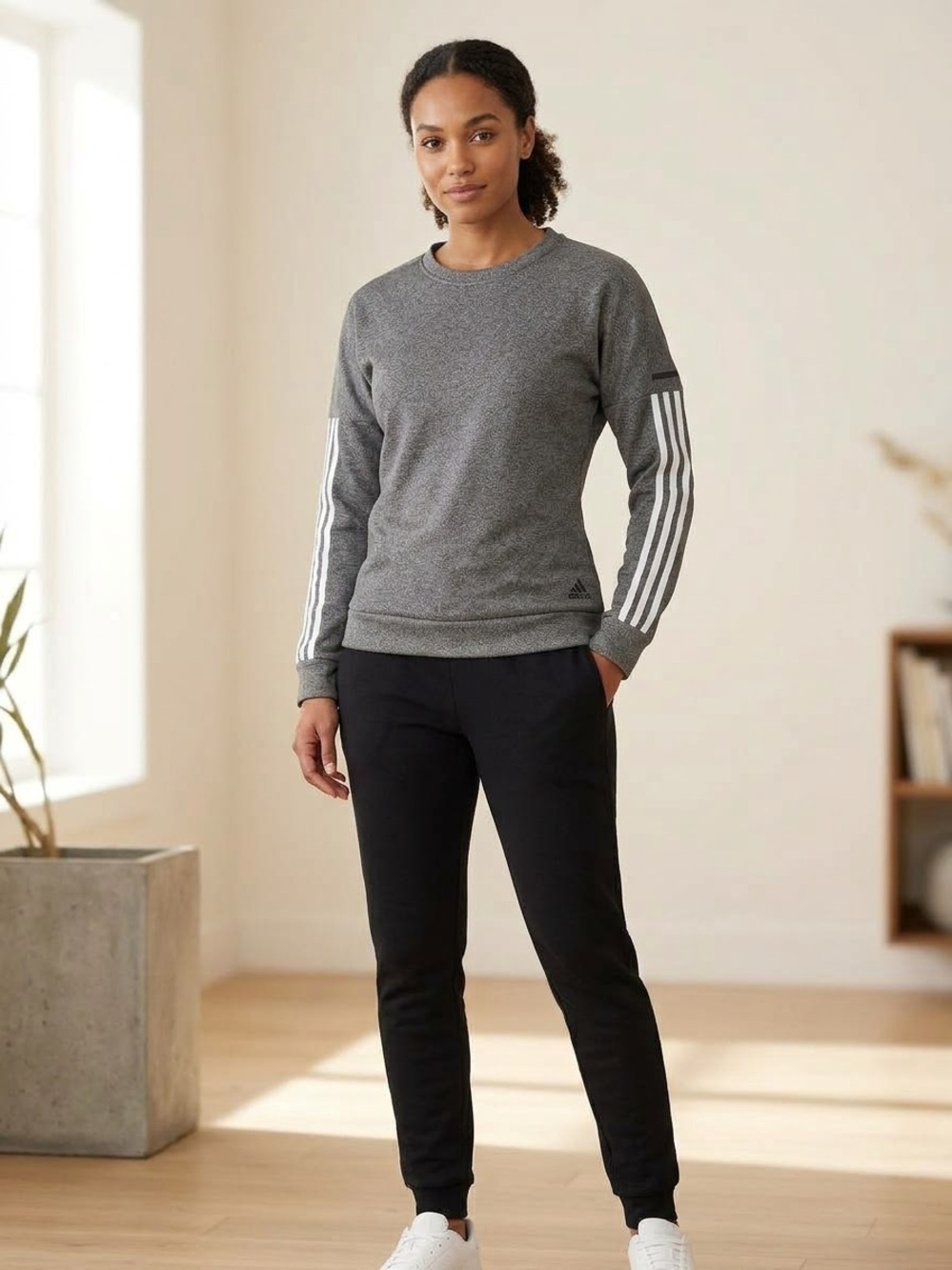 Adidas Essentials 3-Stripes Fleece Sweatshirt Gray & White